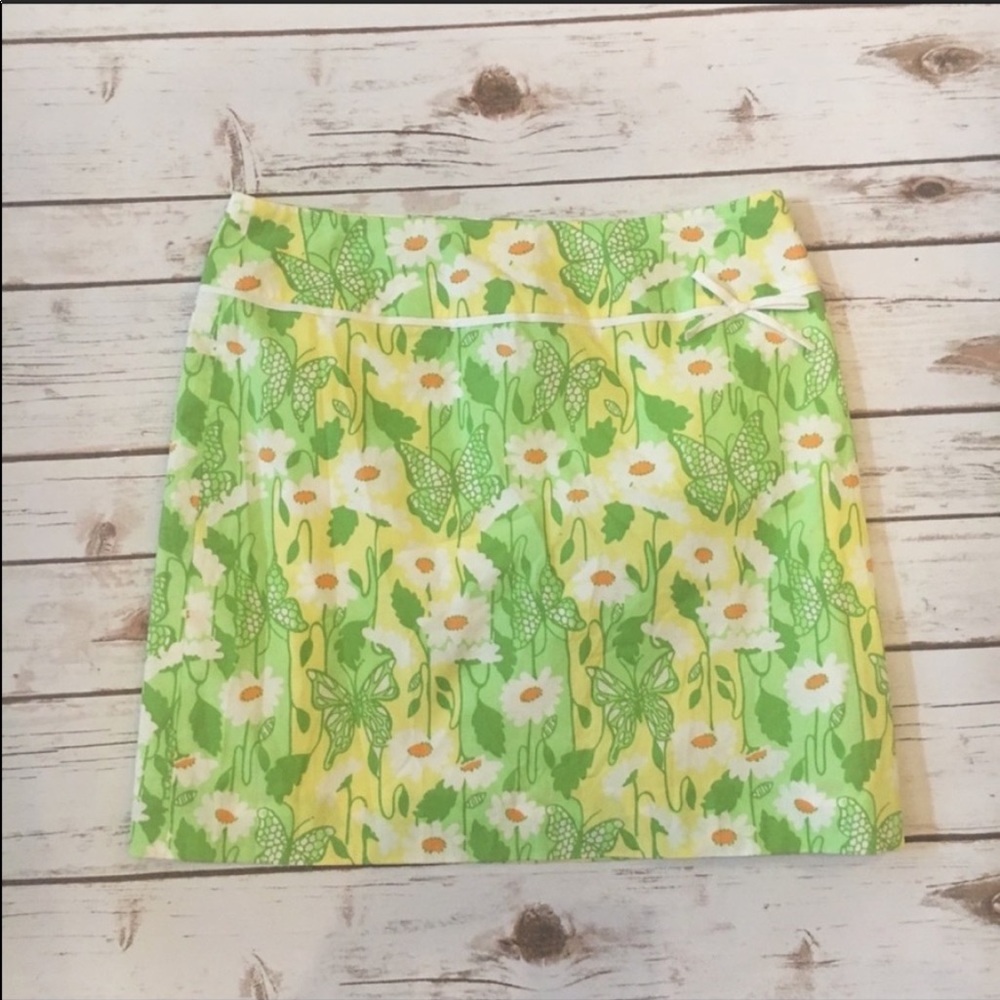 Lilly Pulitzer Green Yellow Socialite Daisy & Butterflies Skirt Size: 2